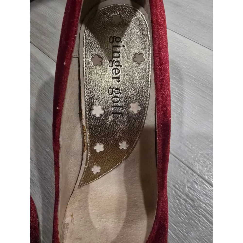 Ginger Goff Burgundy Velvet Heels with Turquoise Size 8.5